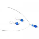 BRD165  Pageant Jewelry Sapphire Clear Crystals Drop Down Pendant Earrings Set