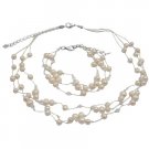 BRD168  Necklace Bracelet Ivory Freshwater Pearls w/ Swarovski Clear Crystals