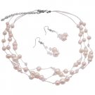BRD169  Freshwater Pearls And Clear Crystals Jewelry Set Fine Career Jewelry
