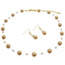 BRD189  Handmade Jewelry Harvest Gold Pearls Ivory Pearls Gold Chain Jewelry