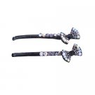 HA482  Black Diamond Crystals & clear Crystals Bow Pin Prom Hair Pin