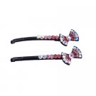 HA484  Party Gift Affordable Hair Pin Fuschia Rose Clear Crystals Bow Hair Pin