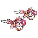 HA616  Stylish Cute Butterfly Hair Clip In Fuschia Rose And Clear Crystals