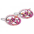 HA619  Fancy Pink Butterfly Girls Fancy Hair Barrette Oval Shaped