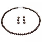 NS988  Brown Pearls Bridemaids Set Dangling Earrings Sterling Silver Jewelry