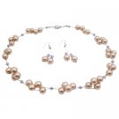 NS991  Interwoven Jewelry Set Champagne Pearls & Swarovski Tanzanite Crystals