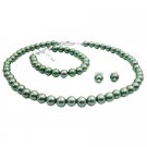 GC247  Baptism Gift Beautiful Jewelry Green Pearls Necklace Earrings Bracelet