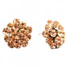 ERC677  Peach Sparkling Crystals Stud Flower Earrings