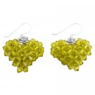 ERC685  Swarovski Crystals Olivine Green Handwoven 3D Puffy Heart Earrings