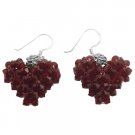 ERC689  Beautiful Gift To Your Love One Siam Crystals Puffy Heart Earrings Sterling Silver Hook