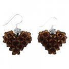 ERC690  Fall In Love Genuine Swarovski Brown Crystals Heart Earrings