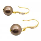 ERC691  Finest Pearls Earrings In Brown Swarovski Pearls Dangling 22k Gold Plated