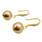 ERC693  Pearls Drop Earrings Genuine Swarovski Bronze Gold Earrings