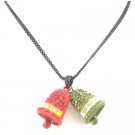 N924  Jingle Bell Pendant Red Green Crystals With Bell Dangling Christmas Jewelry