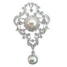 B018  Victorian Antique Style Pin Brooch w/ Pearls Dangling Unique Bridal Pearls Brooch