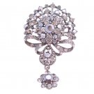 B166  Victorian Style Black Oxidized Black Diamond Crystals Dangling Brooch w/ Cubic Zircon Brooch