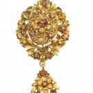 B159  Gold Vintage Style Brooch w/ Smoked Topaz & Lite Smoked Crystals Brooch