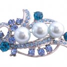 B259  Blue Pearls Brooch Aquamarine Crystals Brooch Silver Brooch Bridal Dress Brooch