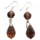 ERC182  Genuine Swarovski Smoked Topaz Crystals Ball & Teardrop 92.5 Sterling Silver Earrings