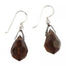 ERC138  Teardrop Crystals 925 Silver Earwires Smoked Topaz Crystals Earrings