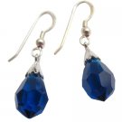 ERC234  Genuine 925 Sterling Silver Czech Lite Sapphire Crystals Teardrop Earrings