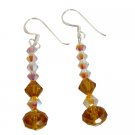 ERC165  Genuine AB & Topaz Crystals Sterling Silver French Wire Earrings