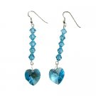 ERC407  Aquamarine Sparkling Crystals Earrings Genuine Swarovski Crystals Aquamarine Heart Earrings