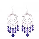ERC569  Voilet Crystals Mix With Purple Velvet Chandelier Multi Round Framed Hook Earrings