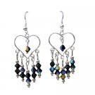 ERC270  Sterling Silver Heart Earrings w/ Genuine AB Jet Swarovski Crystals Earrings