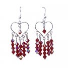 ERC271  AB Siam Swarovski Crystals Heart Jewelry Sterling Silver Heart Chandelier Earrings