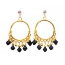 ERC325  Black Jet Swarovski Crystals Chandelier 22k Gold Plated Chandelier Earrings