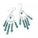 ERC255  Blue Zircon Crystals Chandelier Earrings w/ Genuine Sterling Silver & Swarovski Crystals