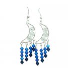 ERC171  Sterling Silver 92.5 Half Moon Chandelier Earrings w/ Sapphire AB 2 X Beautiful Earrings