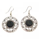 UER461  Oxidized Metal Alloy Round In Ethnic Design Shimmered Acrylic