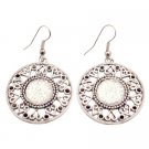 UER462  Silver Metal Round Earrings Dangle Ethnic Design Shimmered Acrylic