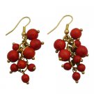 UER477  Coral Cluster Earrings Beautiful Gift Red Dangle Earrings