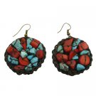 UER491  Turquoise coral hippie women ring hoop dangle earrings