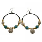 UER497  Boho Chic Dangle Turquoise White Turquoise Golden Beads Earrings