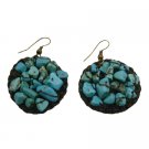 UER498  Hippie Women Ring Hoop Dangle Earrings Tuquoise Stone