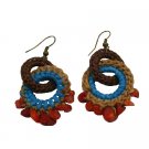 UER509  Boho Tribal Hand Knitted Earrings With Coral Nuggets