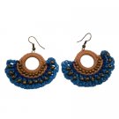 UER510  Crochet Knitted Fan Shaped Earrings Champagne Blue Color With Brass Beads