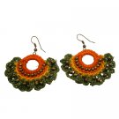 UER511  Colorful Fun Bohemain Earrings Green Orange Combo Fan Shaped