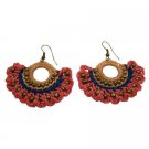 UER512  Hippie Chic Crochet Fan Shaped Earrings Combo Pink Blue And Champagne Color