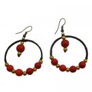 UER517  Handmade Crochet Wax Cord Golden And Coral Beads Earrings