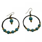 UER518  Turquoise Boho Style Earrings Wax Cord Knitted Earrings