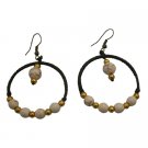UER519  Stylish Crocheted Earrings White Turquoise Golden Beads on Wax Cord