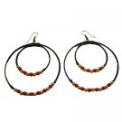 UER521  Double Hoop Crochet Earrings Coral And Golden Beads