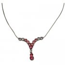 UNE300  Pink Crystals V Shaped Drop Down With Cute Dangling Necklace