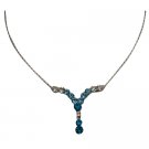 UNE301  Bridemaids Jewelry Aquamarine Clear And Blue Zircon Crystals V Shaped Dangling Necklace