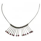 UNE308  Dainty Sleek Necklace Rose Clear Crystals Vertical Drop Down Necklace
